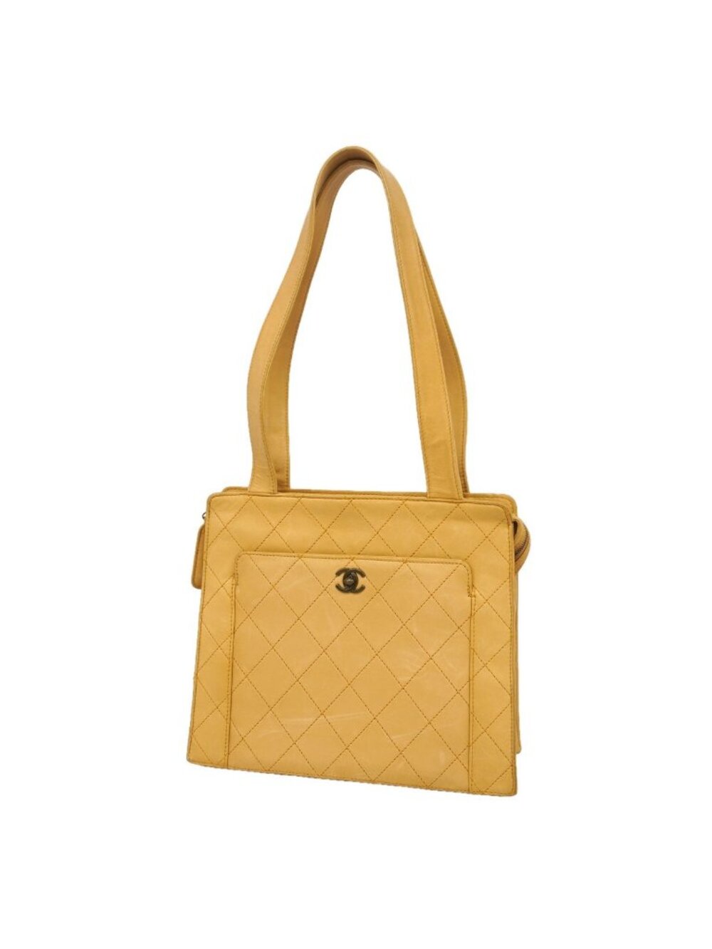 Chanel Tote Bag Quilted Leather Beige Gold